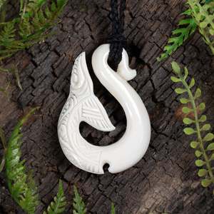 NZ Bone Medium Whale Tail Pendant (CA786)