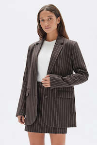 Womens Outerwear: ASSEMBLY LABEL - Sofia Wool Pinstripe Jacket | Chestnut Stripe
