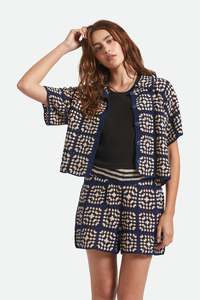 Brixton: BRIXTON Crochet Short Sleeve Button Down | Mood Indigo/Off White