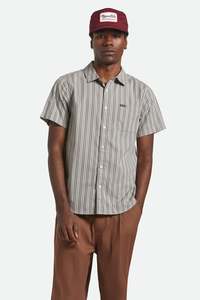 Brixton: BRIXTON Charter Stripe Short Sleeve Shirt | Charcoal/Grey