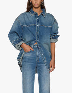 Womens Ksubi: KSUBI Oversized L/S Shirt | Texas Blue Studded