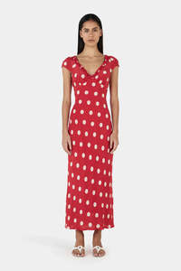Dresses: OWNLEY Carlita Midi Dress | Red Polka