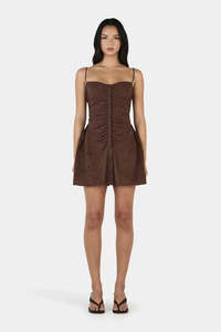 Dresses: OWNLEY Yash Mini Dress | Chocolate Anglaise