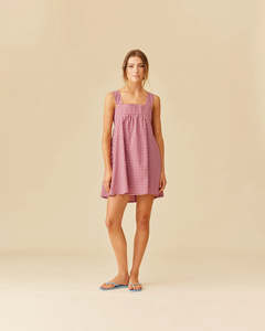 Dresses: RUBY Margie Tie Mini Dress | Pink Burgundy Gingham