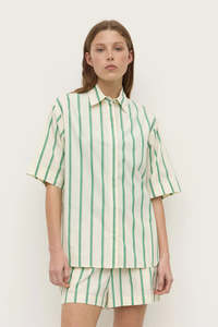 Womens Assembly Label: ASSEMBLY LABEL Agnes Stripe Short Sleeve Shirt | Butter/Bright Green