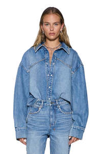 KSUBI Oversized Denim Shirt | Maverick Crystal