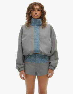 Womens Outerwear: ONE OF OTHERS Tove Bomber | Grey / Blue Denim