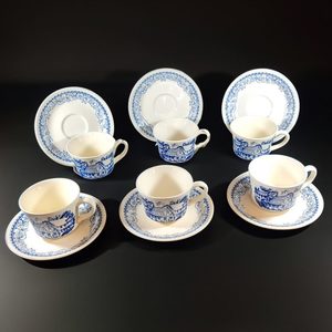 Blue and White Cup and Saucer Picture of Three Houses - Crown Lynn - Heritage Tr&hellip;