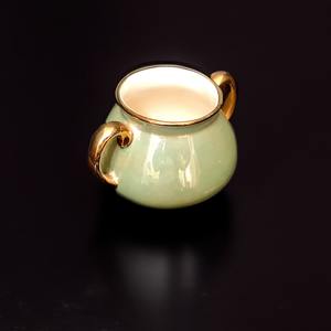 Small Green and White with Gold Trim Urn/Pottle - Heritage Trading Company