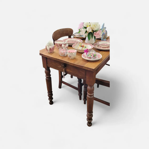ANTIQUE FRENCH WALNUT TURNED LEG KITCHEN TABLE 1DRAWER - Heritage Trading Company