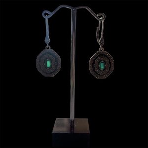 J6476 Large Green Agate Emerald Earrings - Heritage Trading Company