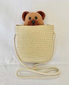New: Crochet Pocket Teddy Bear + Straw Bag