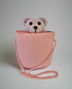 Crochet Pocket Teddy Bear + Straw Bag