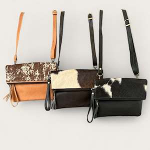 Cowhide Vintage Leather Bags: Hideaway Foldover Cowhide Bag