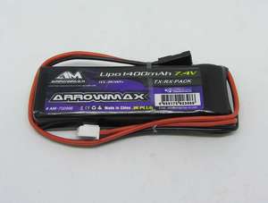 Arrowmax Lipo 1400mAh 7.4V Receiver RX Pack GP (JR Plug) 65g 78x25x16mm