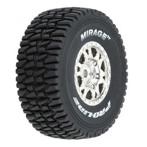 Rc Tyre Rims: Mirage TT F/R Tires Mounted 12mm Hex Satin Silver Impulse (4) for Arrma Mojave