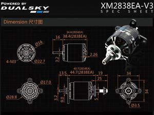 Dual Sky XM2838EA-10 V3 1250kv 396w 15E Brushless Outrunner Motor 91g 10x5 -