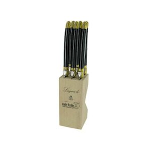 Knives: Andre Verdier Laguiole Debutant Steak Knife Block Set of 6 Black & Brass