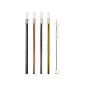 Barware: Avanti Cocktail Straws Stainless Steel Set of 4 with Cleaning Brush Colours