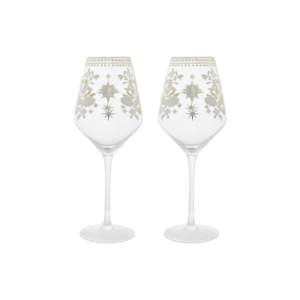 Maxwell & Williams White Christmas Wine Glass 500ml Set of 2 Silver