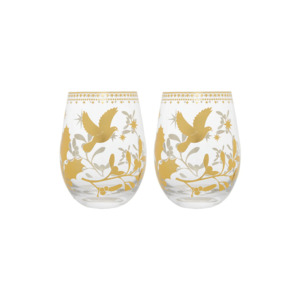 Maxwell & Williams White Christmas Stemless Wine Glass 550ml Set of 2 Gold