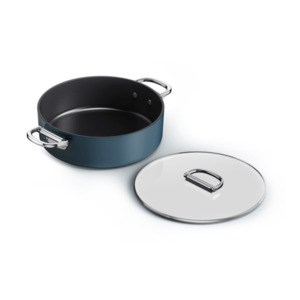 Joseph Joseph: Joseph Joseph Space Folding Handle Ceramic Non-Stick Shallow Casserole & Lid 28cm Midnight Blue