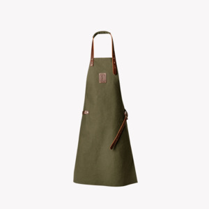 Aprons: Coral & Cam Canvas Apron Olive Green with Leather Trims