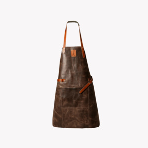 Aprons: Coral & Cam Leather Apron Dark Brown with Front Pocket