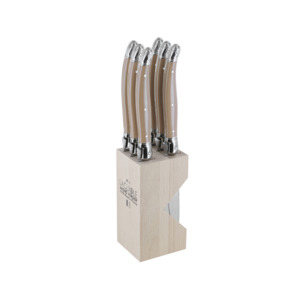 Andre Verdier Laguiole Debutant Steak Knife Block Set of 6 Mushroom