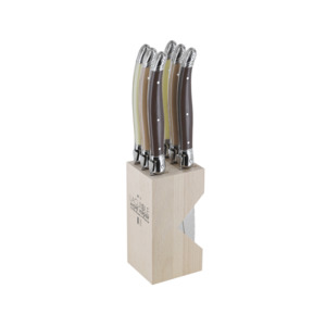Andre Verdier Laguiole Debutant Steak Knife Block Set of 6 Choc Series