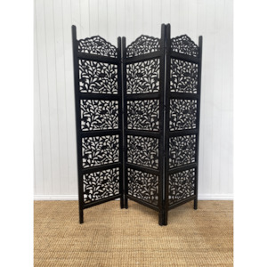 Bedroom: 3 Panel Carved Screen Black