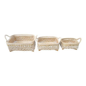 Home Decor: Shell Rectangular basket with handles   - 3 Sizes