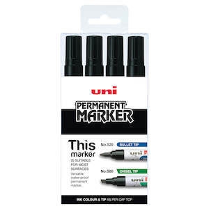 Uni Permanent Bullet Black Tip Markers Set Of 4