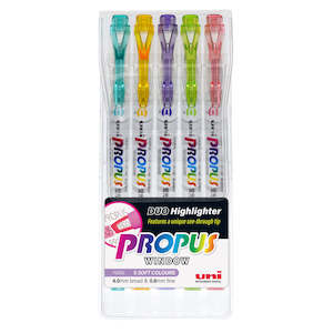 Uni Propus Window Double-ended 4.0mm/0.6mm Pastel Highlighters Set Of 5