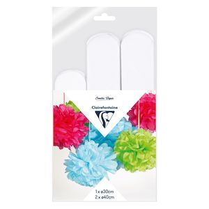 Paper Craft Stamping: Clairefontaine White Crepe Pompoms Pack of 3