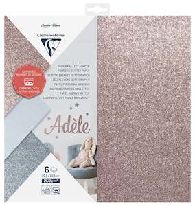 Paper Craft Stamping: Clairefontaine Adhesive Glitter 250gsm 30.5x30.5cm Cutting Paper Pack of 6
