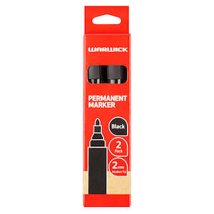 Warwick Permanent Marker Pen Black Bullet Tip Blister 2 Pack