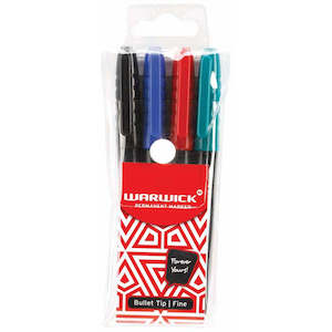 Warwick Marker Fine Tip Permanent 4 Pack Assorted Colours