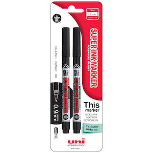 Markers: Uni Super Ink 0.9mm Black Permanent Markers Set Of 2