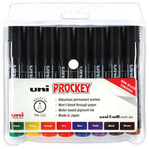 Uni Prockey 1.2mm Bullet Tip Assorted Markers Set of 8