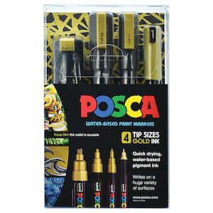 Uni Posca Marker Gold Set Pack of 4 Tip Sizes