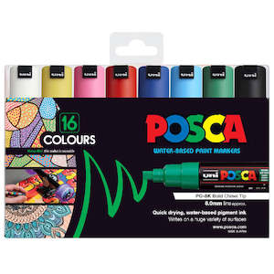 Uni Posca Marker 8.0mm Bold Chisel 16 Pack Assorted PC-8K