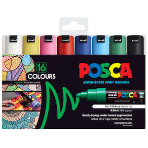 Uni Posca Marker 4.5-5.5mm Bold Bullet 16 Pack Assorted PC-7M