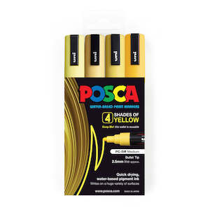 Uni Posca Marker 1.8-2.5mm Med Bullet 4 Pack Shades of Yellow PC-5M