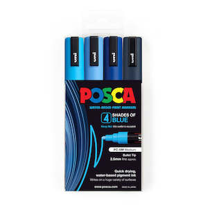 Uni Posca Marker 1.8-2.5mm Med Bullet 4 Pack Shades of Blue PC-5M