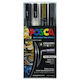 Uni Posca Marker 0.9-1.3mm Fine 4 Pack Black White Gold Silver PC-3M