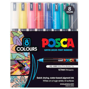 Uni Posca Marker 0.7mm 8 Piece Asstd PC-1MR