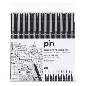 Uni Pin Permanent Fineliners Drawing Set of 12