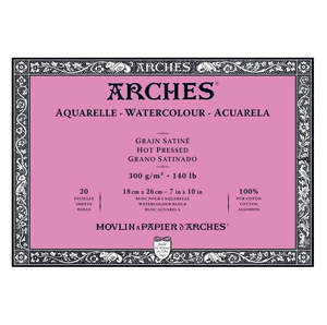 Arches Watercolour Natural White 300gsm Hot Pressed 20 Sheet Blocks