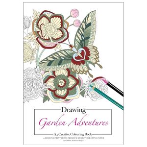 Drawing Sketching And Calligraphy: Jasart A4 12 Sheets Garden Adventures Adult Drawing Book